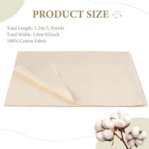 Rindion 100% Cotton Fabric, 63 in x 1.3 Yard Unbleached Muslin Fabric, Medium Weight Linen Fabric by The Yard for Sewing Embroidery, Garments, Arts and Crafts