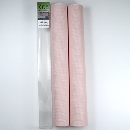 KCS 2 pc of 15" x 18" Counted Cross Stitch Cotton Aida Cloth Needlework Fabric (Pink, 14CT) - color: Pink, size: 14CT