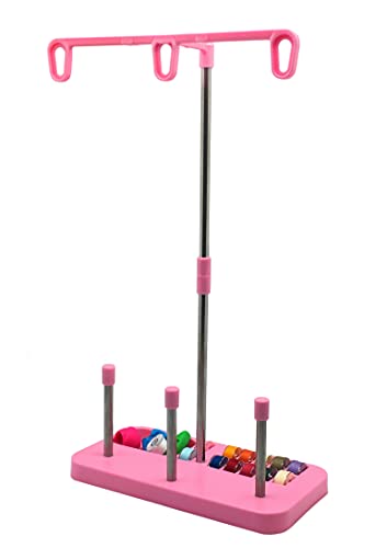 Thread Spool Holder Stand- 3 Spools Holder for Domestic (Home-Base) Embroidery and Sewing Machines - Four Colors for Choices (Pink) - color: pink
