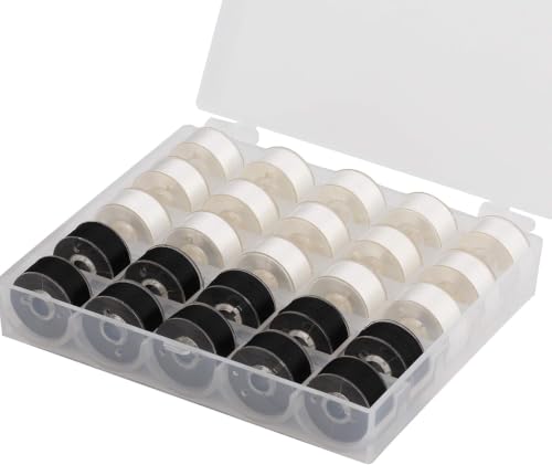 Simthread 25pcs 15White+10Black Prewound Bobbin Thread Size A Class 15 (SA156) 60WT with Clear Storage Plastic Case Box 70D/2 Compatible with Brother Embroidery Thread Sewing Thread Machine DIY - color: 60wt White+Black