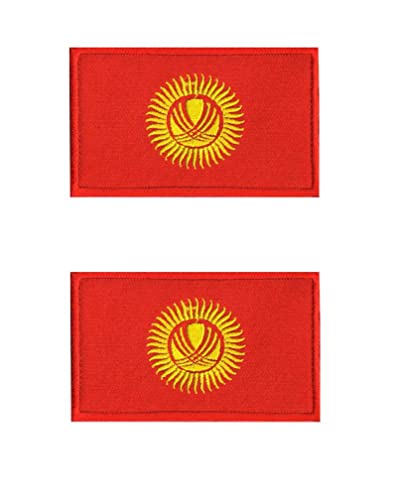 2 PCS Asia Flag Patches Hook and Loop Fastener Embroidered Tactical Military National Asia Patch (Kyrgyzstan) - color: Kyrgyzstan