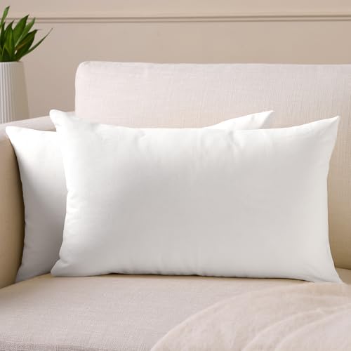 Cotton Canvas Throw Pillow Covers By Encasa Pack of 2 White 12"x20" No Insert with Hidden Zipper | Decorative Cushion Covers for Fall, Halloween, Thanksgiving, Christmas - color: White, size: 20" x 12" (Pack of 2)