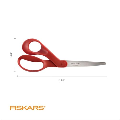 Fiskars Left-Handed Scissors, Precision Cutting for Craft Fabric Paper, Ergonomic Comfort Grip, Stainless Steel, 8", Red (Pack of 12) - style: Left-Handed (Pack of 12)