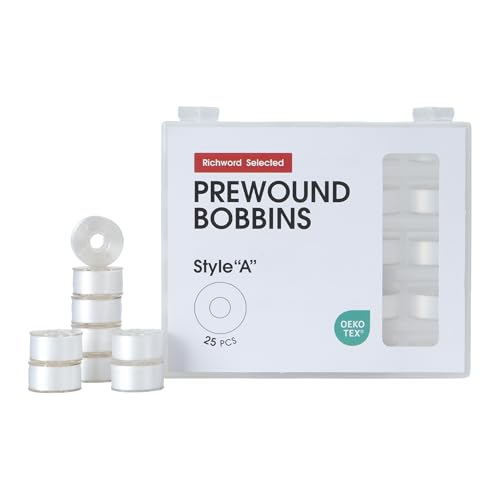 Poolin Prewound Bobbins Richword Selected White 25pcs Size A Bobbins, Plastic Sided, 70D/2(60WT) Polyester Bobbin Thread for Single Needle Embroidery and Sewing Machine - color: White 25pcs