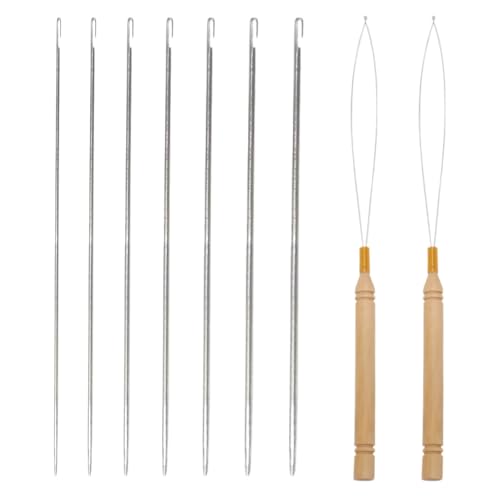 Beading Needles for Jewelry Making 7 Pcs Bead Needle, Bead Threader Silver Beading Supplies Suitable for Bracelets, Necklaces and DIY (with Tongue Crochet Needle*2)