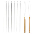 Beading Needles for Jewelry Making 7 Pcs Bead Needle, Bead Threader Silver Beading Supplies Suitable for Bracelets, Necklaces and DIY (with Tongue Crochet Needle*2)