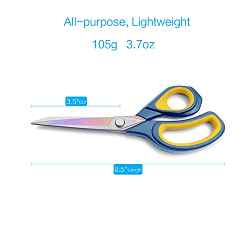 LIVINGO Fabric Scissors 8.5" Titanium Sewing Shears All Purpose - color: Navy Blue/Yellow, size: 8.5"
