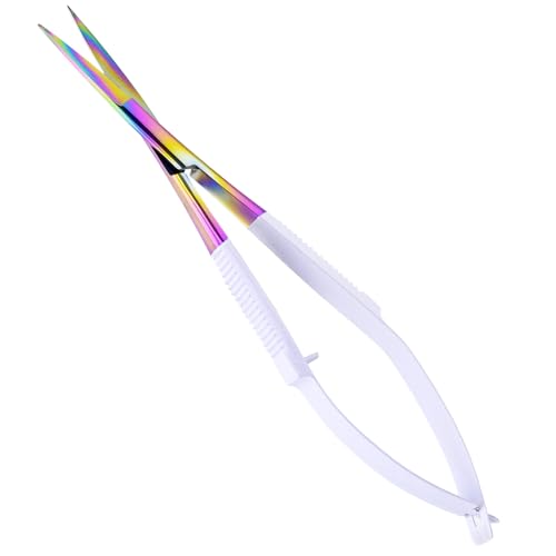 Cross Edge Spring Scissors 5 Inch straight Stainless-Steel Precision Eyebrow & Eyelash Shaping Trimming Scissor, Squeeze, Embroidery, Knitting Micro Tip Craft Scissors (Rainbow Glitter White) - color: Cec-ss-07