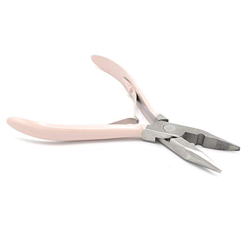 Professional Hair Extension & Beading Tool Kit Remove Plier Set for beads (4 Piece) I-Link Micro Ring Loop Needle Pulling Hook Threader Wire for Silicone Rings (Tea Pink) - color: Tea Pink