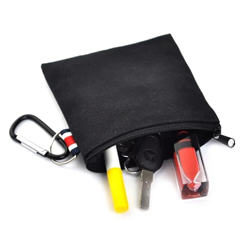 Muka 12 Pack Coin Purse with Carabiner Cotton Canvas Pouch 4-1/4 x 4-1/4 Inches-Black - color: Black