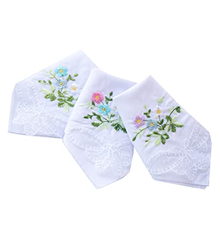 6 Pack of Ladies Embroidery Cotton Handkerchiefs Lace Wedding Hankies - color: Floral