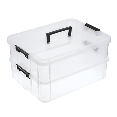 BTSKY 2 Layer Stack & Carry Box, Plastic Storage Container Box with Lid - color: Black