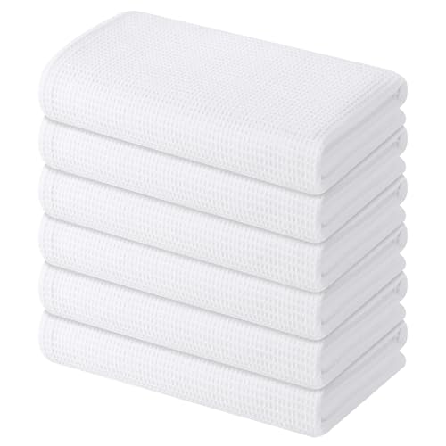 Homaxy 100% Cotton Waffle Weave Kitchen Towels, 6 Pack, White - color: White, size: 16 x 26 - 6 Pack