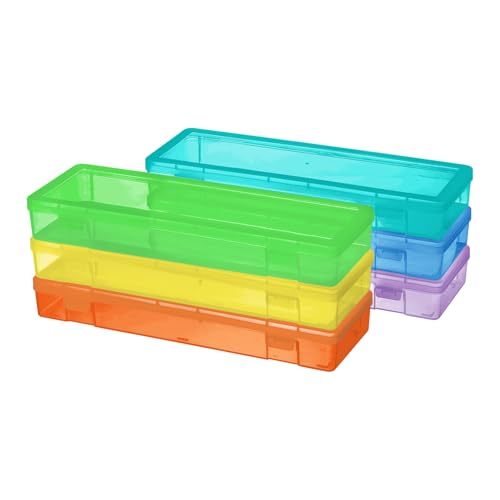 novelinks Plastic Pencil Boxes and Small Plastic Containers with Lids - color: 6 Pack Large -Color