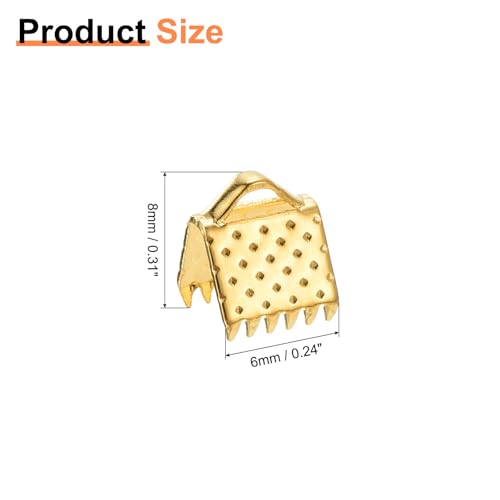 uxcell 280Pcs Ribbon Crimp Clamp Ends, 6mm Bookmark Pinch Crimp Ends, Cord Ends Fasteners Clasp Crimp Ends for DIY Bracelet Necklace Jewelry Making, Gold - color: Gold, size: 6mm
