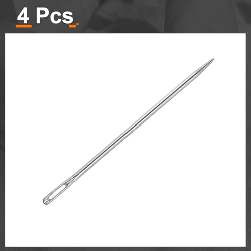 HARFINGTON 4pcs Upholstery Needles 3mm Diameter 100mm (3.94") Extra Long Large Eye Stitching Sewing Straight Hand Needles Stainless Steel for Leather Tapestry Embroidery Tufting Webbing - size: 100mm