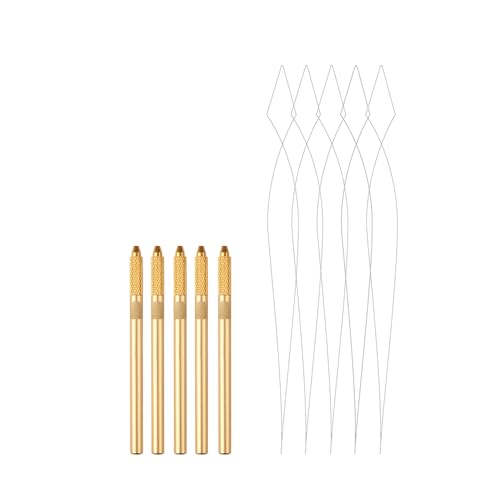 5Pcs Hair Extension Looper for Micro Beads Rings Removable Wire Threading Tool for Weft Extensions Feather Extensions Beader for Microlinks Microbeads Tubes - color: 3 Gold