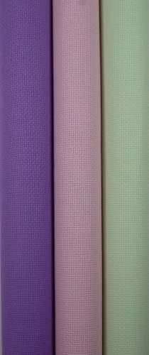 KCS 3 pc of 15" x 18"(38cmx45cm) 16 Count Cross Stitch Cotton Aida Cloth Needlework Rolled Fabric Box,16CT,Lavender+Pink+Light Green - color: Lavender+pink+light Green, size: 16CT