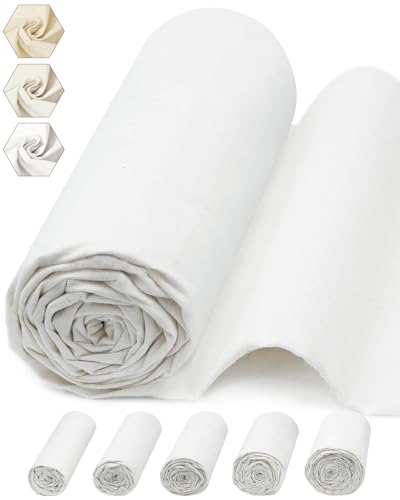 FIVEIZERO 100% Cotton Muslin Fabric by The Yard,59in x 3yd White Bleached Cotton Muslin Cloths–Medium Weight Beige Calico Fabric for Sewing,Quilting,Embroidery,Crafts & Apparel Projects - color: White, size: 3 yards pre cut