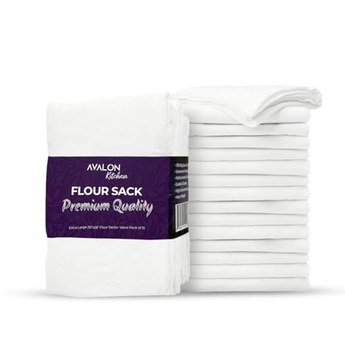 Avalon Kitchen Flour Sack Towels – 15 Pack, 28x28 Inch, 100% Cotton – Flour Sack Dish Towels for Drying Dishes, Baking, Bread Proofing, Crafting & Embroidery – Reusable White Kitchen Towel - color: White, size: 15 Pack - 28x28 inches