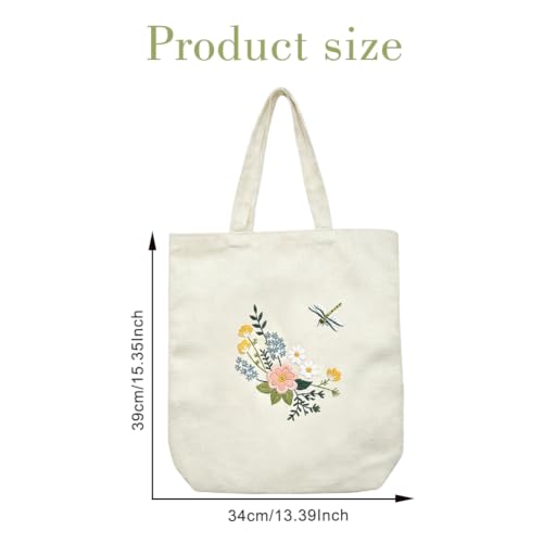 Canvas Tote Bag Embroidery Kit, Embroidery Kits for Beginners, Arts and DIY Crafts Embroidery Starter kit, Include Stamped Embroidery Bag, Threads, Embroidery Tools (Beige Bag with Dragonfly 2) - color: Beige Bag with Dragonfly 2
