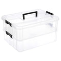 JUXYES 2-Tiers Plastic Stack Carry Storage Containers Box wih Handle Lids - color: Black