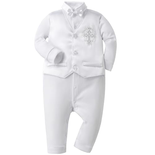 Booulfi Boy Baptism Outfits White Romper Fall Clothes Christening Gifts - color: White-4250, size: 9-12 Months