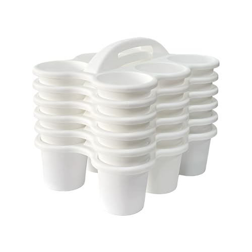 6 Pack Plastic Classroom Caddy Organizer with Handle, 6 Compartment, White - color: White