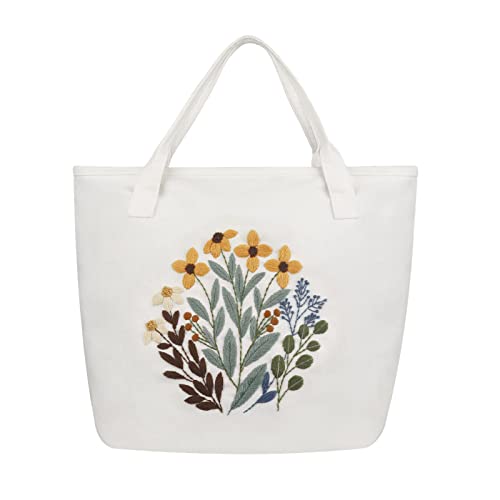 Embroidery Kit Canvas Tote Bag with Patterns for Beginners, Personalized Canvas Bag Kits, Bamboo Embroidery Hoop, English Instruction for DIY Crafts with Tools - color: Multi 2