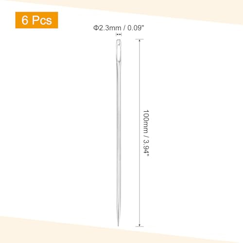 uxcell 6 Pcs Large Eye Sewing Needles, 3.94 Inch 2.3mm Steel Embroidery Thread Needle Sewing Big Eye Needle Knitting Needles for Hand Sewing Art Crafts, Silver - size: 100mm, 2.3mm