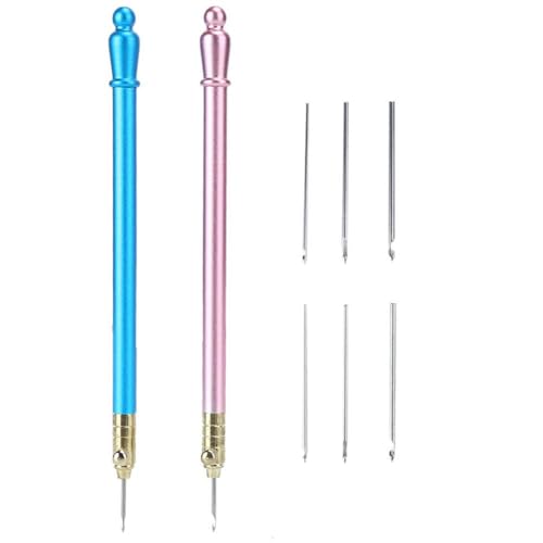 2Pcs Crochet Hooks with 6 Needles, Tambour Embroidery Beading Sequins Needle Tools Kit for DIY Sewing Embroidering Craft, Stainless Steel Handle French Tambour Needle for Women Beg