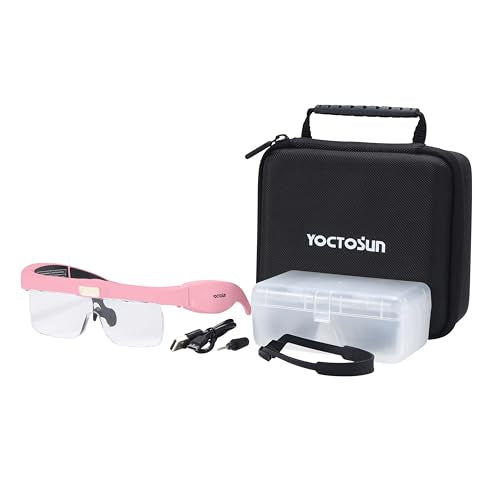 Magnifying Glasses with 3 LED Lights,Storage Case,Head Strap,5 Lenses - color: Pink With Storage Case