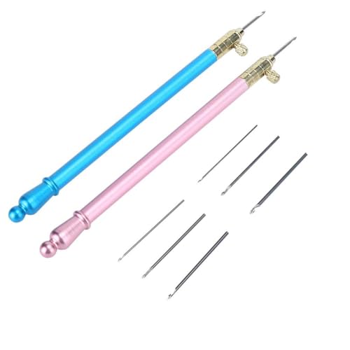 2Pcs Crochet Hooks with 6 Needles, Tambour Embroidery Beading Sequins Needle Tools Kit for DIY Sewing Embroidering Craft, Stainless Steel Handle French Tambour Needle for Women Beg