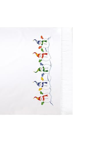 Design Works Crafts Tobin Stamped Pillowcases, Snowman Row, 20" x 30" Embroidery Kit, white