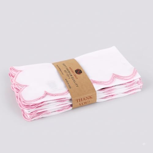 NATURALCRAFT Scalloped Cloth Napkins 18x18 in - White Edges Blush Pink - color: Sl-white Napkin - Blush Pink Edges, size: 18" x 18" (Set of 4)