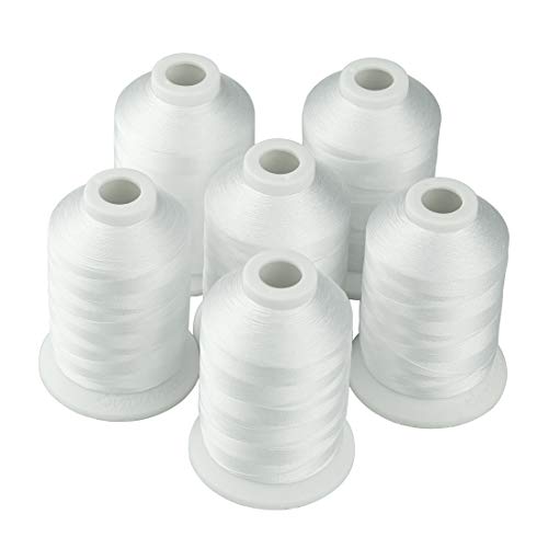 Simthread 6 Polyester White Machine Embroidery Threads 1000M(1100Yards) Compatible with Brother, Babylock, Janome, Pfaff, Singer, Bernina and Other Home Machines (White) - color: White