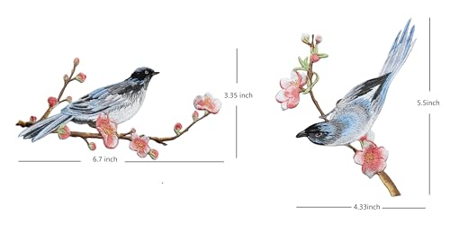 Iron/Sew on Applique Repair Patches, Blue Bird on Plum Branch Patch - color: Blue Bird on Plum Branch