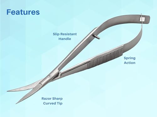 ARTMAN INSTRUMENTS 3-Pack Micro Scissors 4.5" Curved – Castroviejo Stitch Cutting, Embroidery, Spring Action, Extra Sharp Squeeze Scissors for ENT, Eye, Skin, Dental, and Veterinary Surgeons