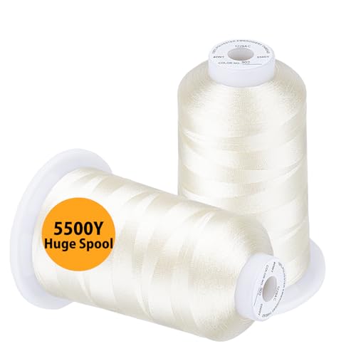 Simthread Embroidery Thread 5500 Yards Ivory 902, 2 Huge Spools 40wt Polyester for Brother, Babylock, Janome, Singer, Pfaff, Husqvarna, Bernina Machine - color: Ivory