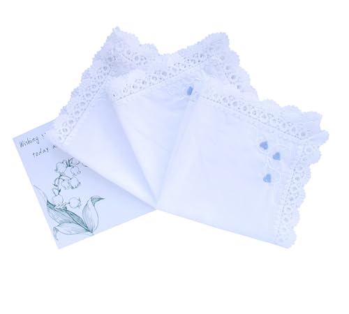 MileyMarla Ladies Embroidery Cotton White Handkerchiefs Lace Wedding Hankies - color: J05-3pcs B