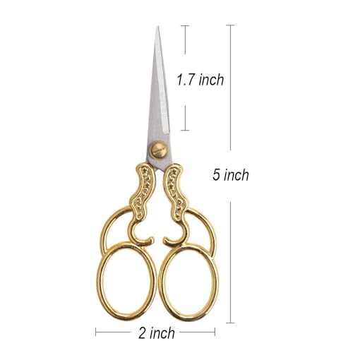 5" Vintage Scissors All Purpose, Stainless Steel Scissors for Scrapbook Albums, Small Sewing Scissors for Home Office Studio Craft Art Work Handicraft Cutting Paper DIY Tool Gold - color: Gold