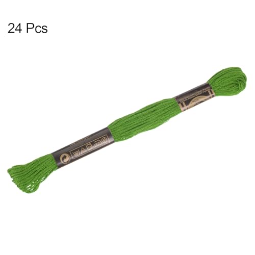 HARFINGTON 24 Skeins Embroidery Floss 8m Each Egyptian Long Fiber Cotton Cross Stitch Thread 26S/2x6 for Embroidery Projects Bracelet, Green - color: Green