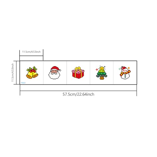 Zhenqing 5 Christmas Ornament Cross Stitch Kit - Pre-Printed 11CT 11.5x57.5cm Fabric with Full Tools (Santa, Tree, Snowman Designs for Beginners)(70023)