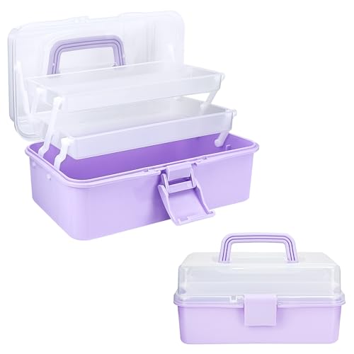10Inch Tackle Box Organizer and Storage,Three-Layer Sewing Box With 2 Trays - color: Purple