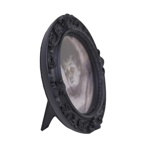 Vintage Small Picture Frame 4x4,Antique Ornate Round Photo Frame with Glass Front,Retro Home Decor Art Gallery (Black) - color: Black