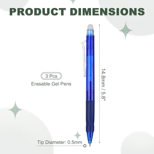 PATIKIL 3pcs Erasable Gel Pens 0.5mm Fine Point Retractable Heat Dark Blue - color: Dark Blue