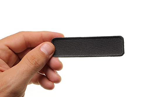 Black Name Tag Blank Patch - By Ivamis Trading - 3.5x1 inch - Twill Fabric - Paper Backing - Embroidered and Laser Cut Borders (P4034) - color: Black, size: Small 3.5x1 inch