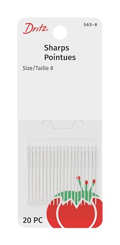 Dritz 56S-8 Sharps Hand Needles, Size 8, Nickel (20-Count) - size: Size 8 (Single Pack)