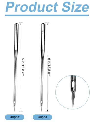 80 PCS Size 90/14 100/16 Leather Sewing Machine Needles, Heavy Duty Sewing Machine Needles for Thick Fabric Leather Embroidery Jeans, Compatible with Home Sewing Machine - style: 80PCS Size 90/14 100/16