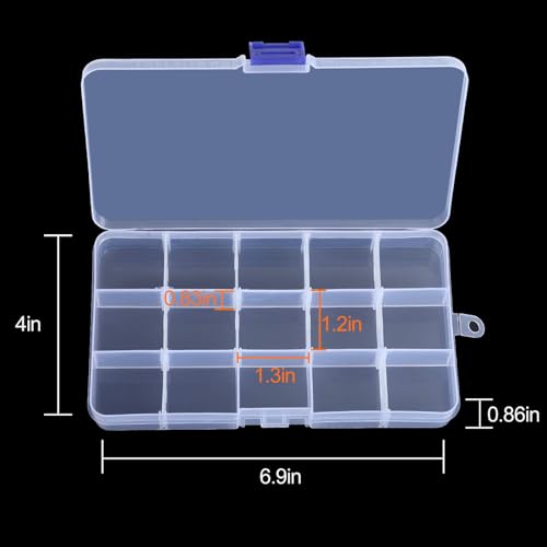 KINJOEK 20 Pack 15 Grids Plastic Bead Organizer Containers Storage, Adjustable Dividers Earring Diamond Jewelry Bead Painting Storage Case, Clear Small Fishing Tackle Box for Cross Stitch Accessories - color: Clear, size: 15Grid 20PCS